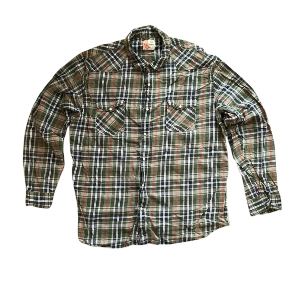 Plaid Men's Shirt - Green, Navy, and Brown